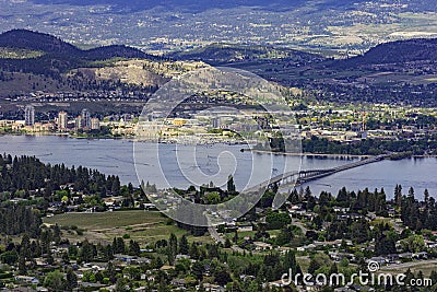View of Kelowna, Okanagan Lake and the W R Bennett Bridge from Mount Boucherie in West Kelowna British Columbia Canada Stock Photo