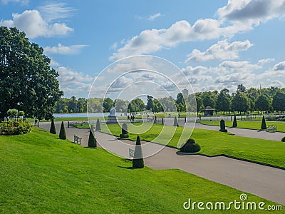 View of Kensington Gardens in London on a sunny day. Stock Photo