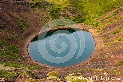 View on KeriÃ°, a volcanic crater lake in Iceland. Stock Photo