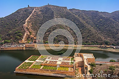 View of Kesar Kyari Saffron Garden on Maota Lake from Amber Fo Stock Photo