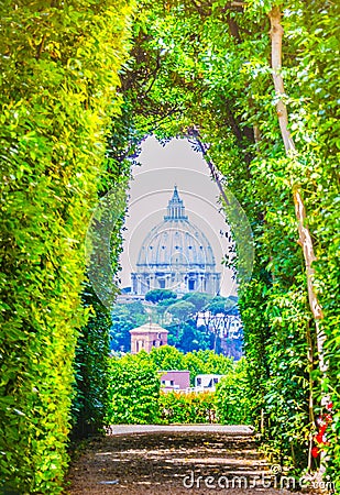 View through keyhole of maltese knights portal with saint peters basilica at the end...IMAGE Editorial Stock Photo