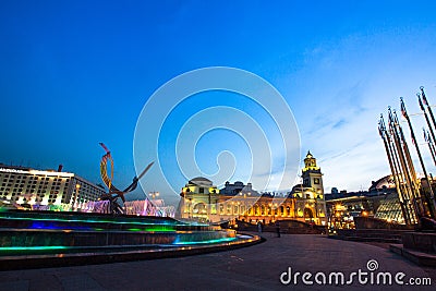 View of Kievskiy railway station at night. Editorial Stock Photo