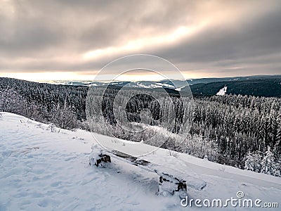 View of Klingenthal and the ski jump in winter Stock Photo
