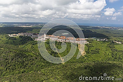 View of Koc University, from helicopter. Koc University, Rumeli feneri Campus Sariyer in Istanbul Stock Photo