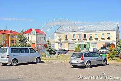 View of Komsomolskaya Square in Stolin Editorial Stock Photo