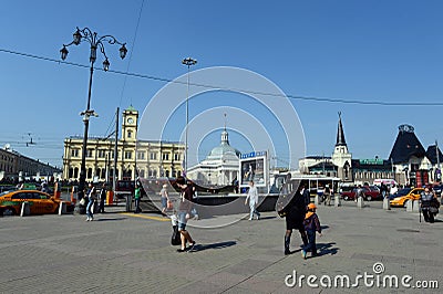 View on Komsomolskaya square three stations of the capital. Editorial Stock Photo