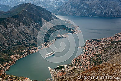 The view of Kotor and Boka bay from above, Montenegro Stock Photo