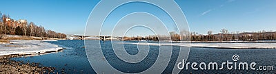 View on Krasnoyarsk and bridge over the river Stock Photo