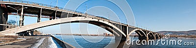 View on Krasnoyarsk and bridge over the river Stock Photo