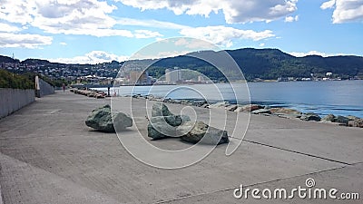 View from Kystpromenaden, Trondheim with Ila in the background. Stock Photo