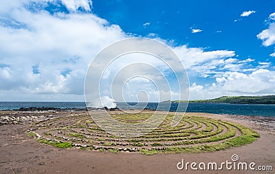 View of the labyrinth at Makaluapuna Point in Maui Hawaii Stock Photo