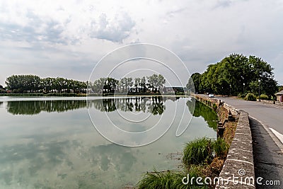View of the lake of Comburg Stock Photo
