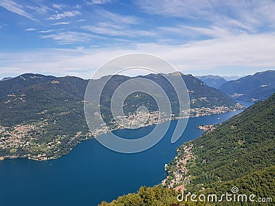 View of Lake Como and the mountains from the lighthouse Voltiano Stock Photo