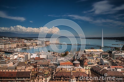 View of Lake Geneva from the Cathedral Saint-Pierre Editorial Stock Photo