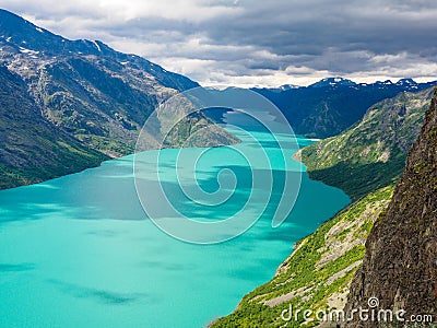 View lake gjende from the famous Besseggen hiking trail, Norway Stock Photo