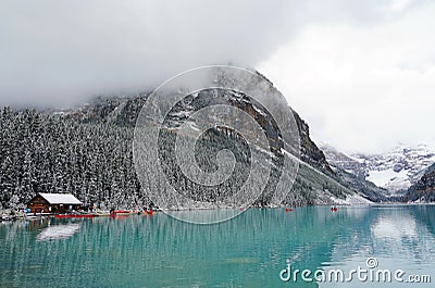 View on the Lake Louise and Rocky Mountains, Canada Stock Photo