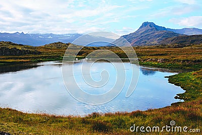 View of a lake and a mountains, Iceland. Stock Photo