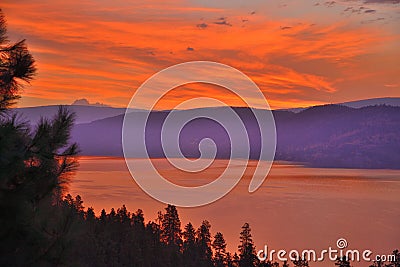View of Lake Okanagan Shore At Dawn Near Kelowna BC Canada Stock Photo