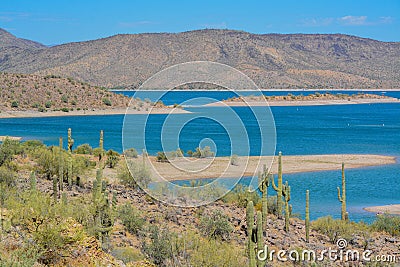 View of Lake Pleasant in Lake Pleasant Regional Park, Sonoran Desert, Arizona USA Stock Photo