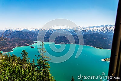 View on the Lake Walchensee from the top of Herzogstand Stock Photo