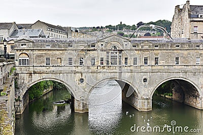 View of the Landmark Pulteney Bridge in Bath England Stock Photo