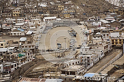 View landscape and cityscape of Leh Ladakh Village with ruins buildings and mark in Jammu and Kashmir, India Stock Photo