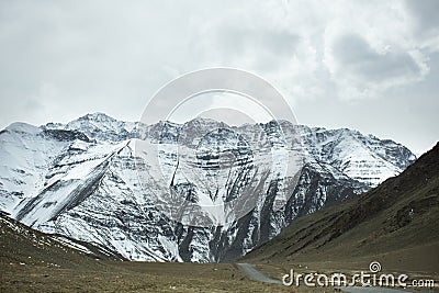 View landscape beside road with Indian people drive car on Srinagar Leh Ladakh highway go to view point of Confluence of the Indus Stock Photo