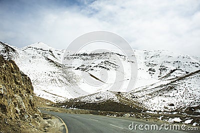 View landscape beside road with Indian people drive car on Srinagar Leh Ladakh highway go to view point of Confluence of the Indus Stock Photo