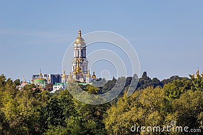 View of the large bell tower and other churches in the Kyivo-Pecherska Lavra. Kyiv. Ukraine. Kyivo-Pechersky Monastery. Stock Photo
