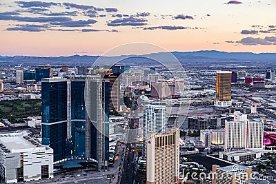 View of Las Vegas from Stratosphere Tower at dusk Editorial Stock Photo
