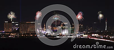 A View of Las Vegas Strip Fireworks Looking North Editorial Stock Photo