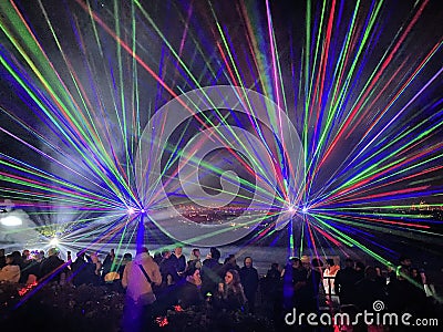 A view of a Laser show at Alexandra Palace in London Editorial Stock Photo