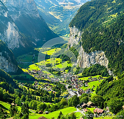 View of Lauterbrunnen in Swiss Alps Stock Photo