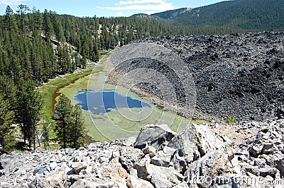 View of Lava Flow in Newberry Volcanic Monument Stock Photo