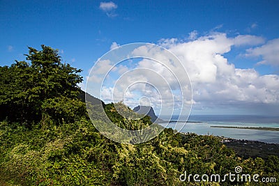 View on Le Morne Mauritius from Plaine Champagne Stock Photo