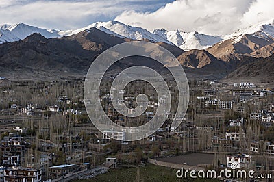 View of Leh city, the capital of Ladakh, Northern India. Stock Photo