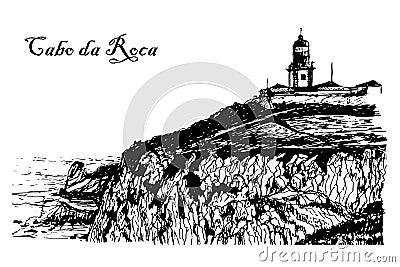 View of the Lighthouse at Cape Roca in Sintra illustration Vector Illustration