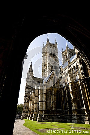 A view of Lincoln Cathedral from the south porch, Lincoln, Lincolnshire, United Kingdom - August 2009 Editorial Stock Photo