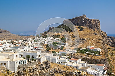 View for a Lindos City at Rhodes Island Stock Photo