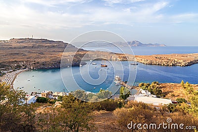 View at Lindou Bay from Lindos Acropol Rhodes island, Greece Stock Photo