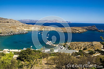 View at Lindou Bay from Lindos Stock Photo