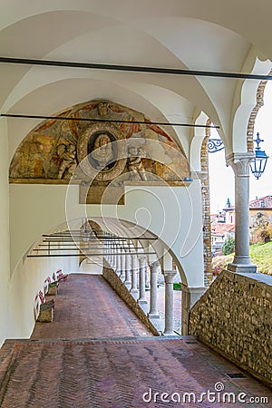 View of the lipomanno arcade leading to the castle of Udine, Italy....IMAGE Stock Photo