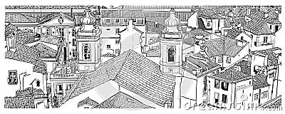 View of Lisbon over the roofs in Alfama Vector Illustration