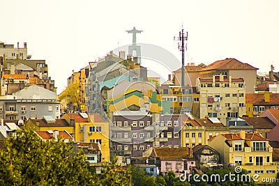 View of Lisbon under the statue of King Christ Editorial Stock Photo