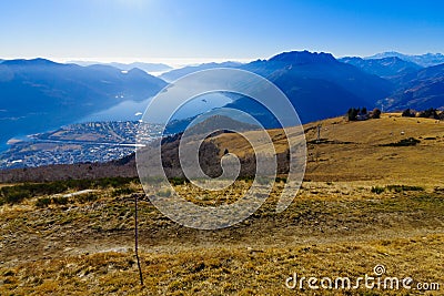 View of Locarno and Lake Maggiore from the Cardada-Cimetta mount Stock Photo