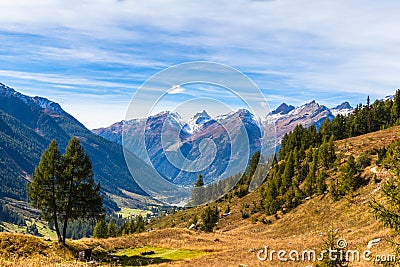 View of Loetschental valley from Fafleralp Stock Photo