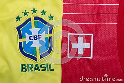 View of the Logo of Brasil Against Switzerland National Football Team Crest Editorial Stock Photo