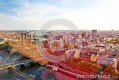 The view of London through London eye glass. Stock Photo