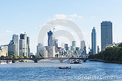 View of London's skyline, Thames river, showing the Gherkin and Tower of London Editorial Stock Photo