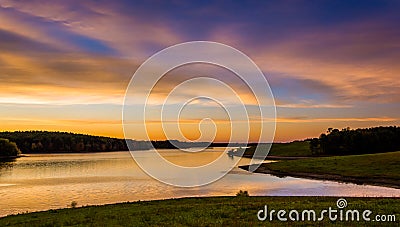 View of Long Arm Reservoir at sunset, near Hanover, Pennsylvania Stock Photo